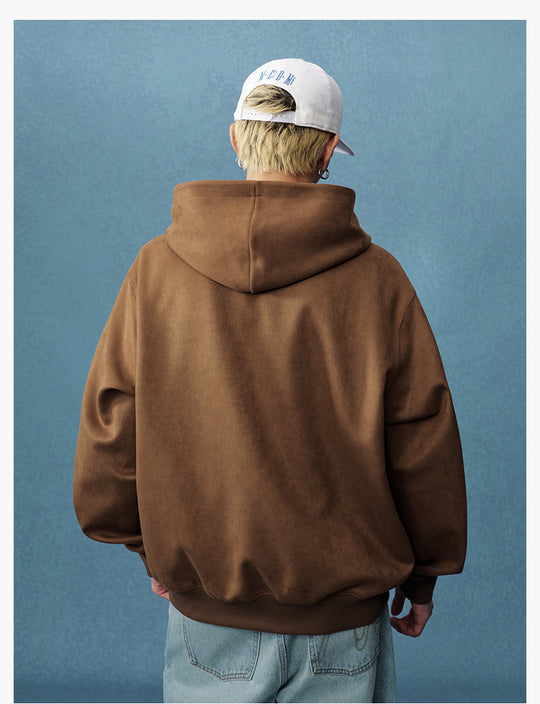 MEDM Suede Logo Patch Zip-Up Hoodie | Face 3 Face