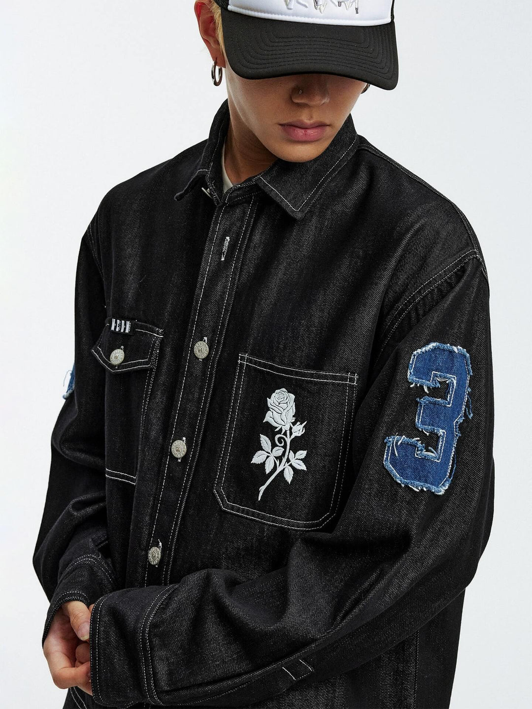 MEDM Embroidered Logo Patch Denim Jacket | Face 3 Face