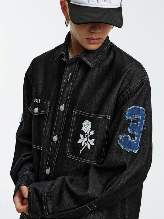 MEDM Embroidered Logo Patch Denim Jacket | Face 3 Face
