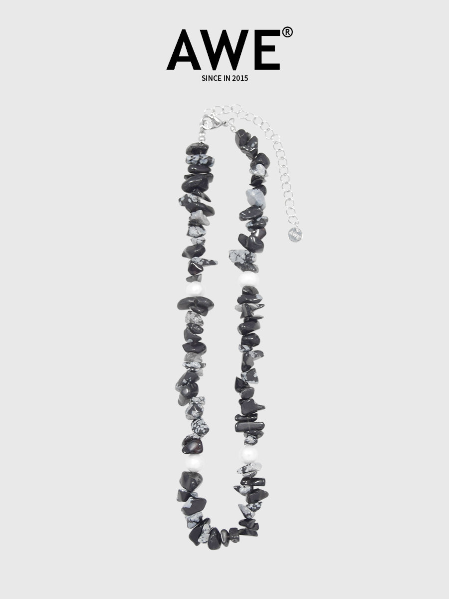 AWE Black Crushed Stone Pearl Beaded Necklace | Face 3 Face
