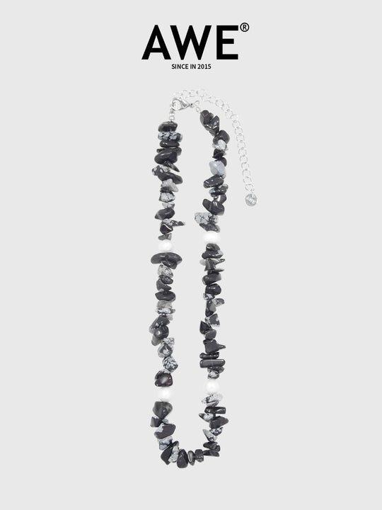 AWE Black Crushed Stone Pearl Beaded Necklace | Face 3 Face
