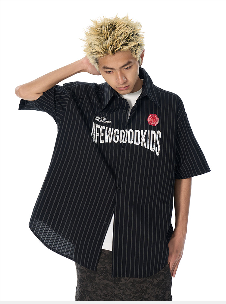 AFGK Striped Logo Print Short Sleeve Shirt | Face 3 Face