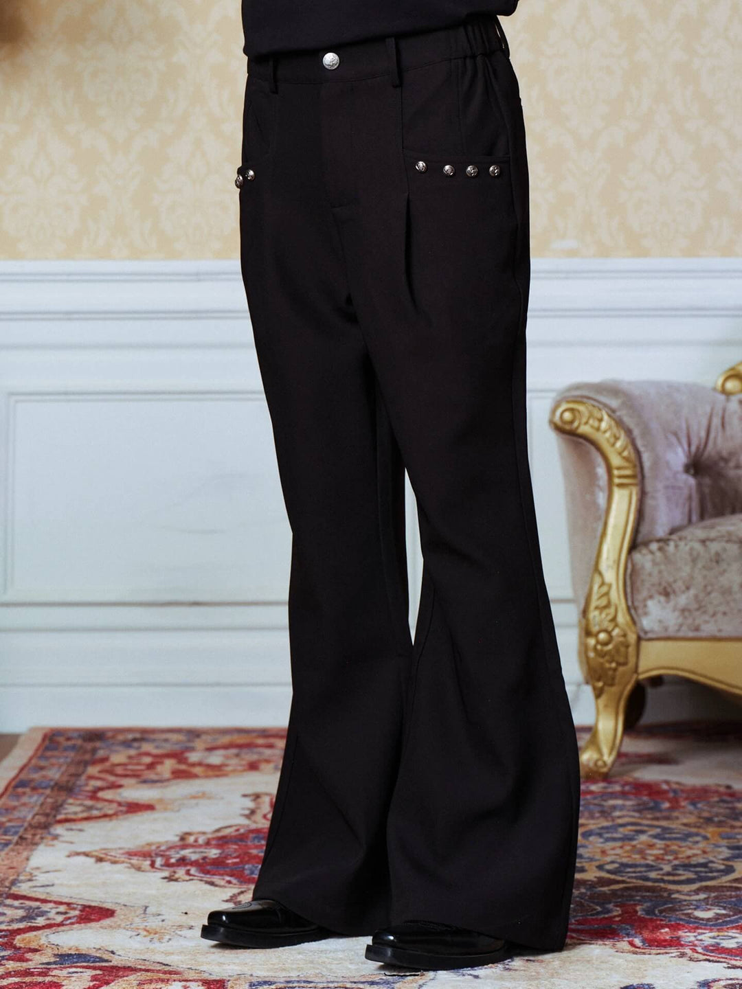 YADcrew Studded Pleated Flared Pants | Face 3 Face