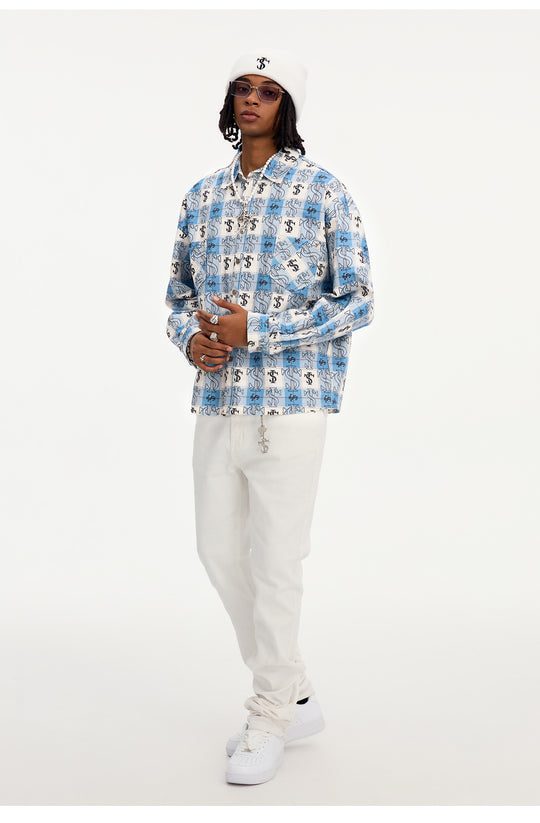 Small Town Kid Cross Logo Original Plaid Full-Print Long Sleeve Shirt | Face 3 Face