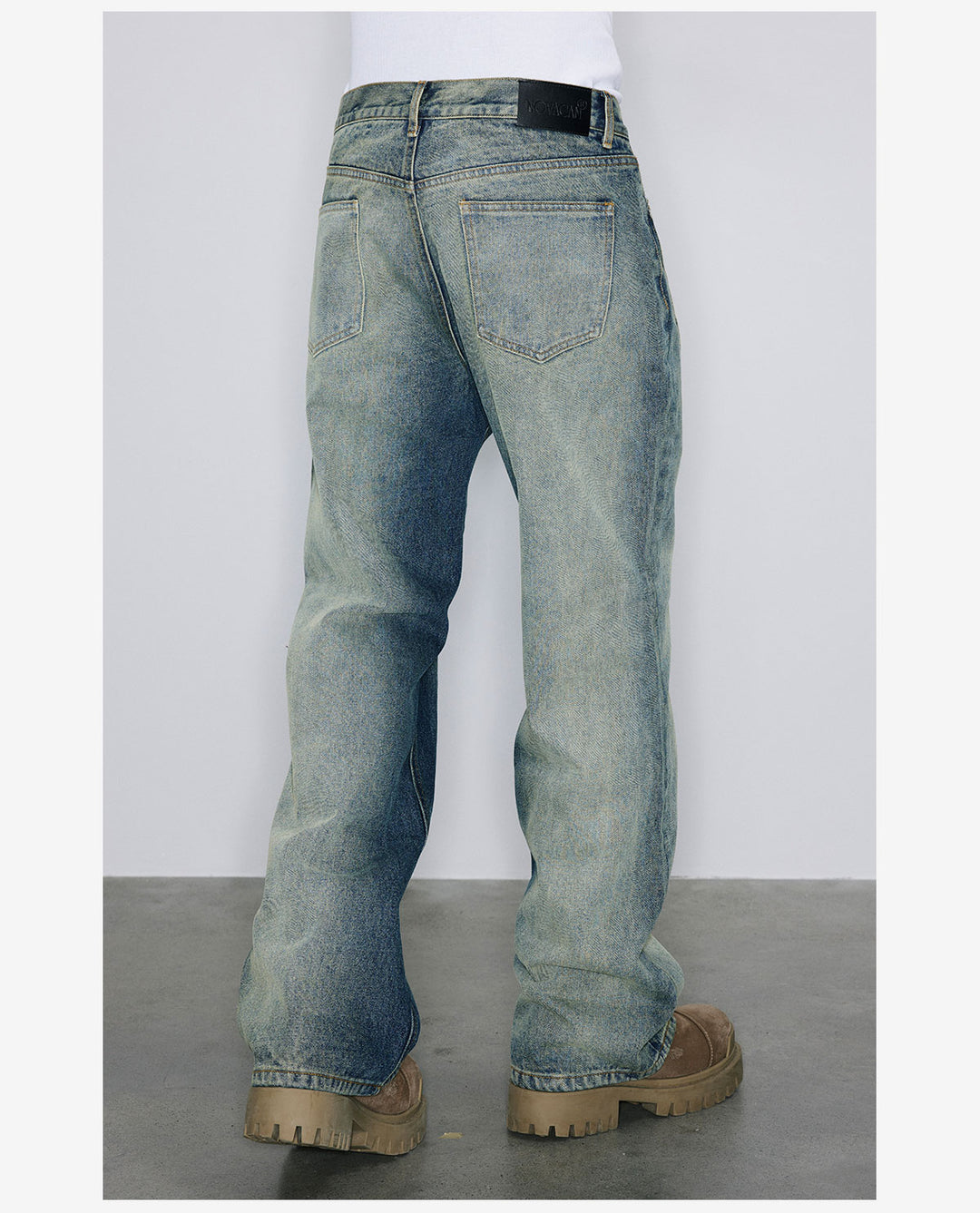NOVACAM Heavy Washed Gradient Mud Dyed Stitched Flared Jeans | Face 3 Face