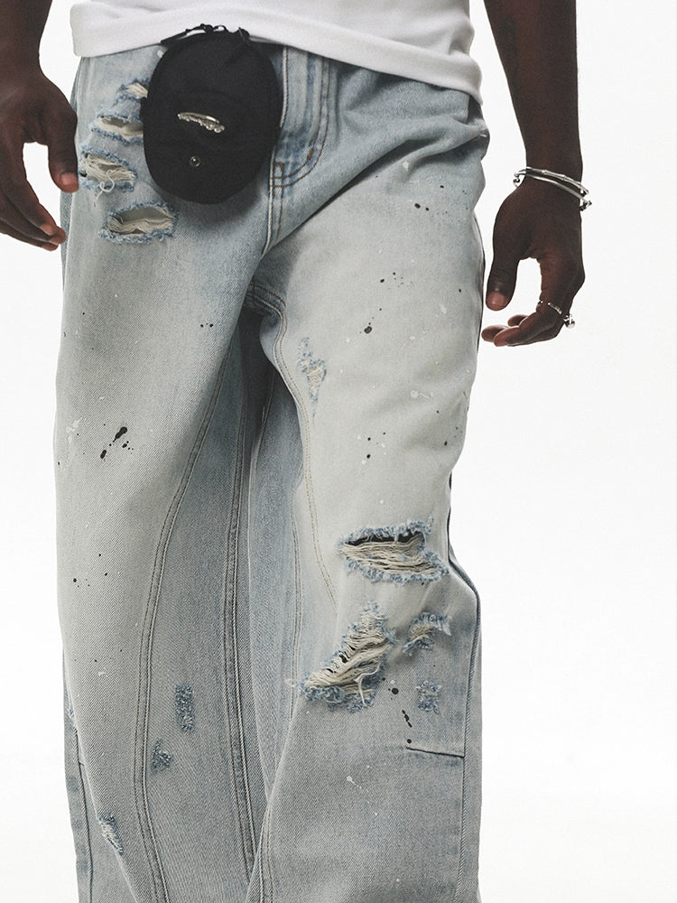 UNTILWERICH Washed Distressed Splash Ink Jeans | Face 3 Face