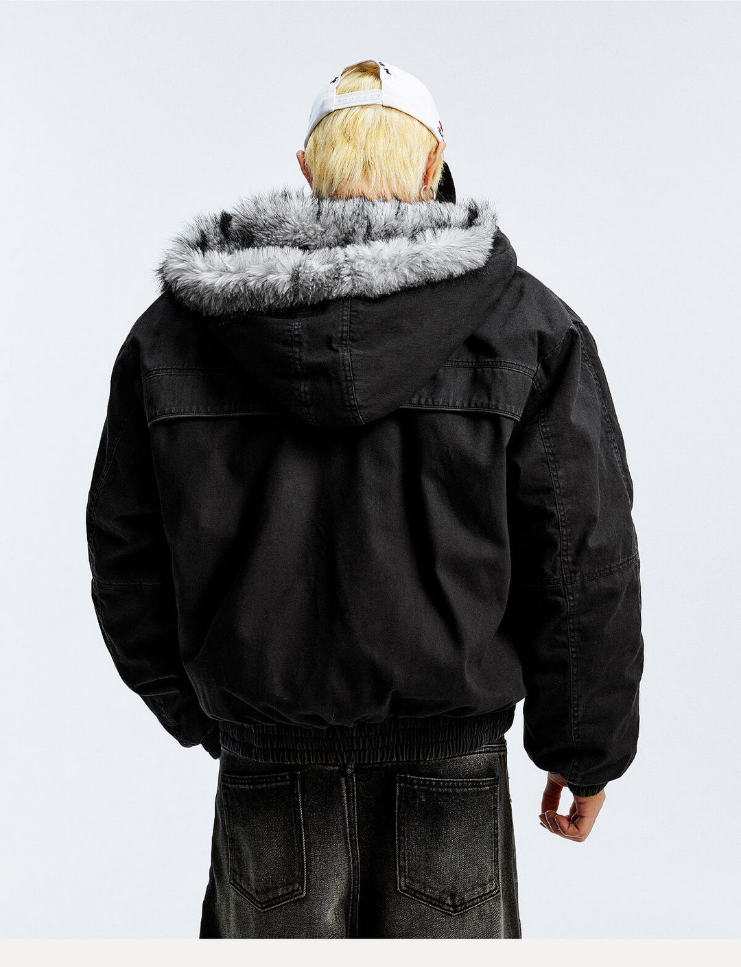 MEDM Fur Lined Washed Work Hooded Jacket | Face 3 Face