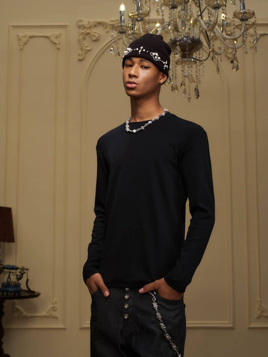 YADcrew Neck Logo Print Stretch Long Sleeve Tee | Face 3 Face