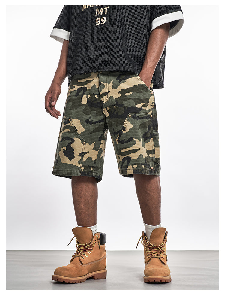 F3F Select Ripstop Double Knee Camouflage Studs Work Shorts | Face 3 Face
