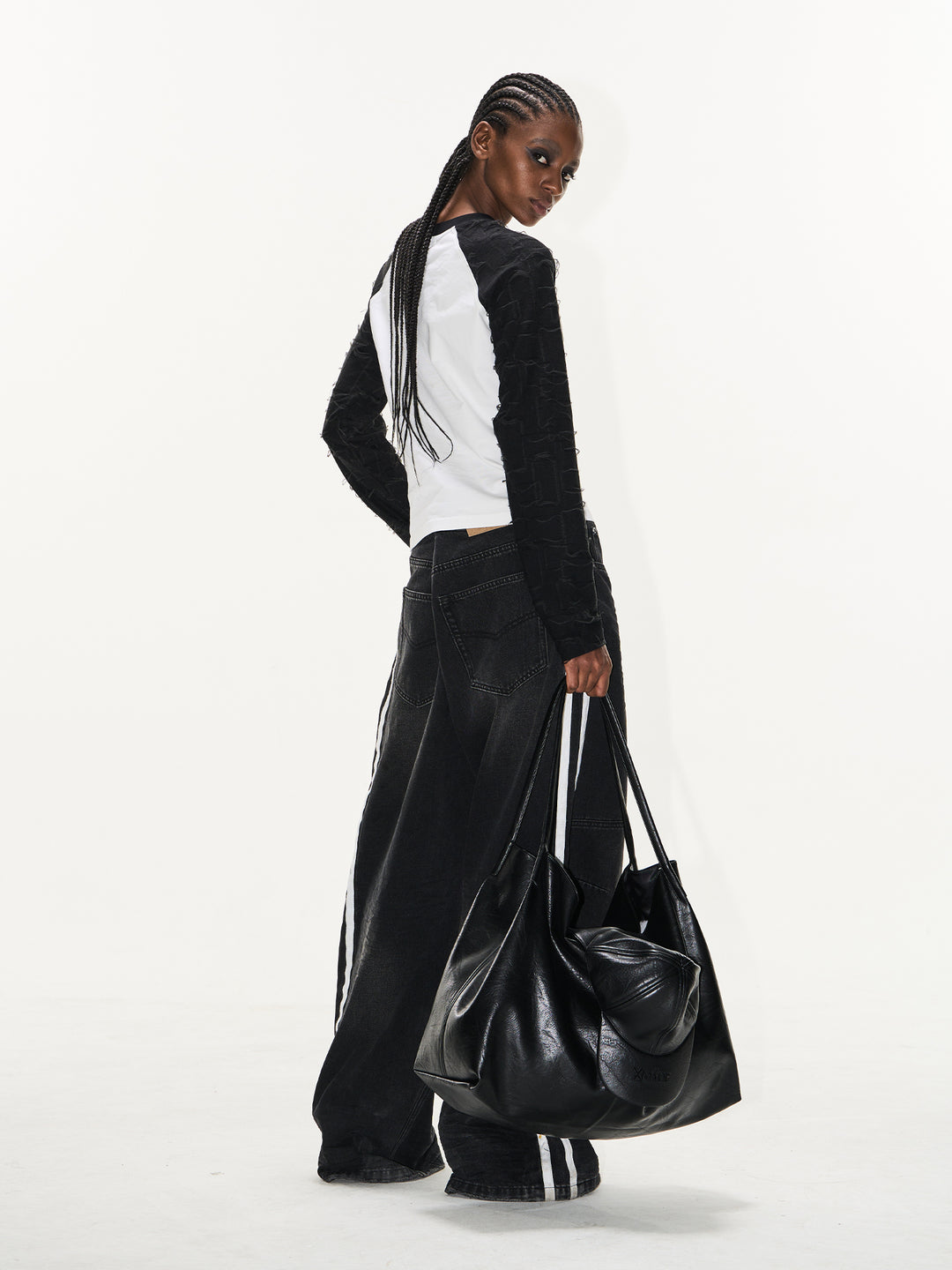 BLIND NO PLAN Washed Distressed Color-Blocked Striped Baggy Jeans | Face 3 Face