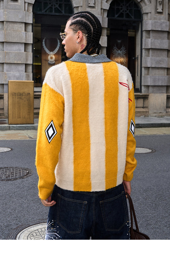 STEEPC Vertical Stripe Brushed Knit Polo Sweater | Face 3 Face