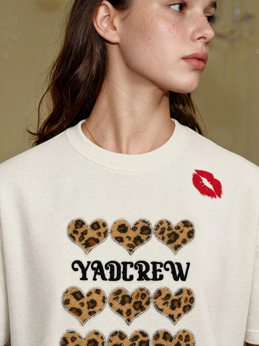 YADcrew Leopard Heart Patch Kiss Mark Tee | Face 3 Face