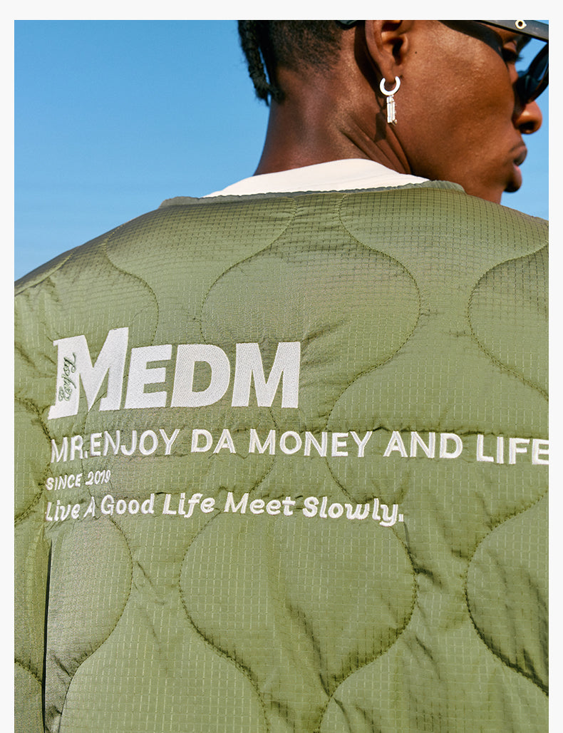 MEDM Embroidered Typography Quilting Jacket | Face 3 Face