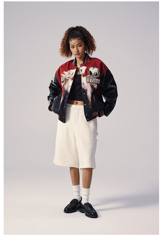 Remedy Sheep Full Print Pearl Embroidered Varsity Jacket | Face 3 Face