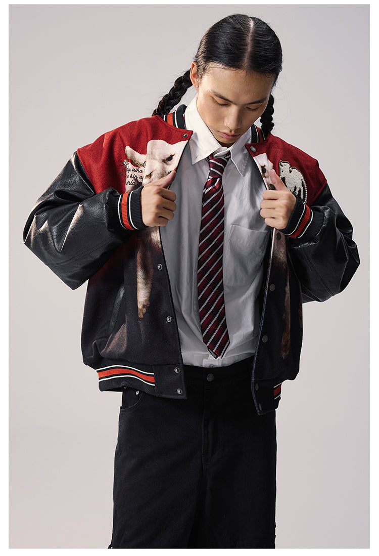 Remedy Sheep Full Print Pearl Embroidered Varsity Jacket | Face 3 Face