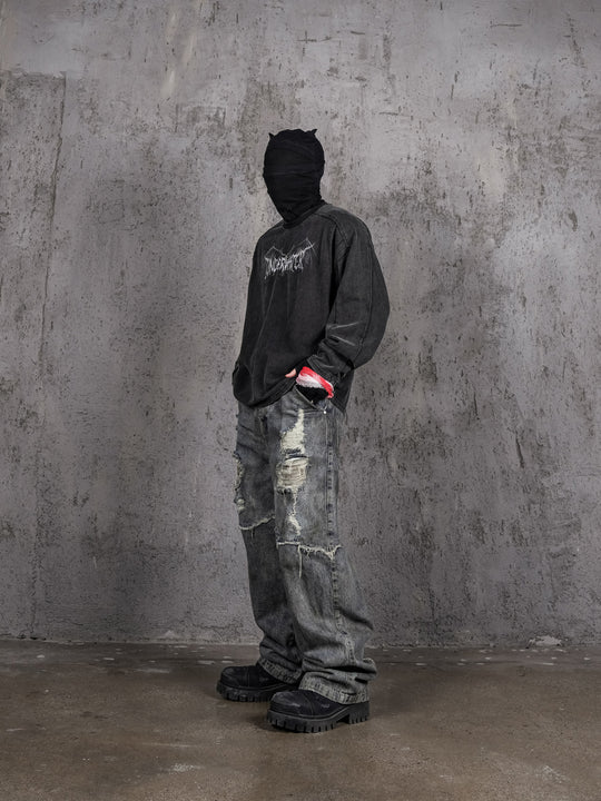 UNDERWATER Washed Deconstruction Patchwork Print Long Sleeve Tee | Face 3 Face