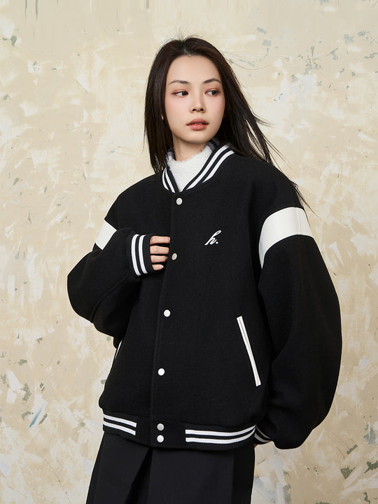 Harsh and Cruel Contrast Stitching Embroidered Varsity Jacket