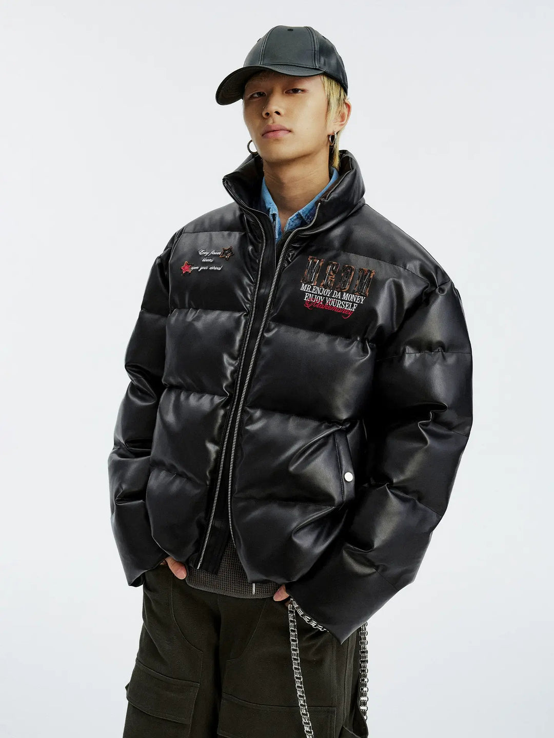 MEDM Leopard Patch PU Leather Puffer Jacket | Face 3 Face