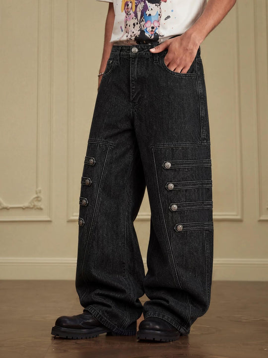 YADcrew Side Napoleon Strap Washed Jeans | Face 3 Face