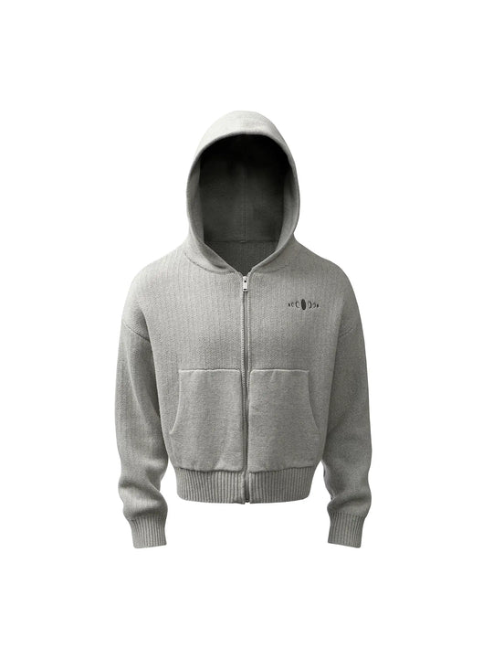 KARMANISTIC Embroidered Zip Up Knit Hoodie | Face 3 Face