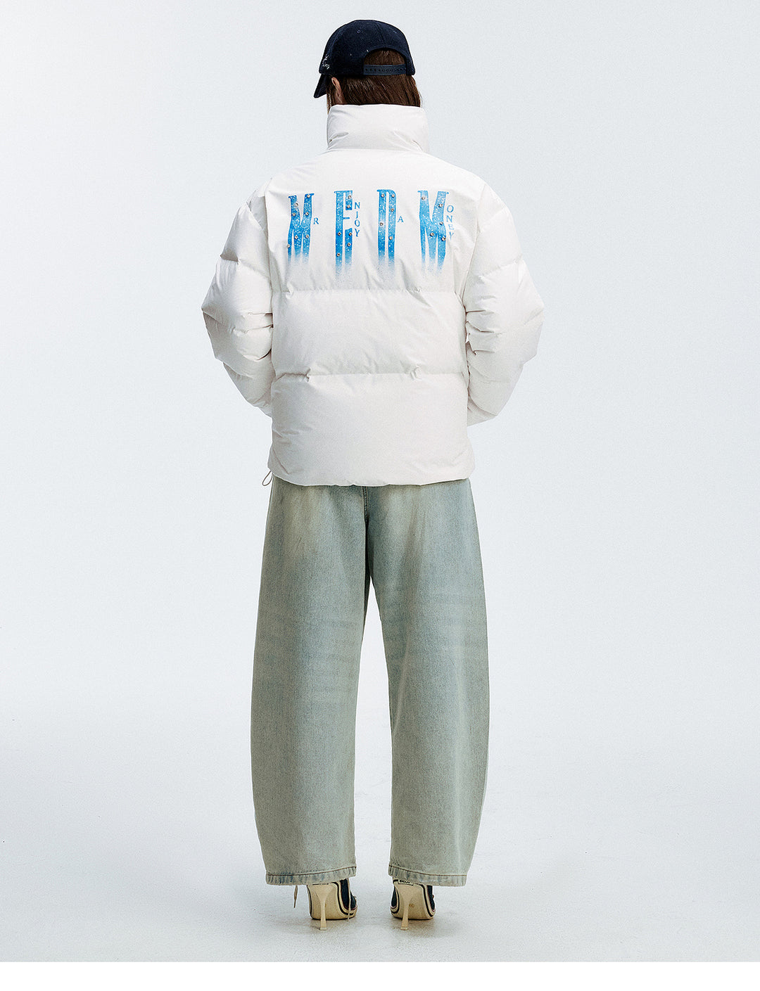 MEDM Rhinestone Studded Logo Down Jacket | Face 3 Face