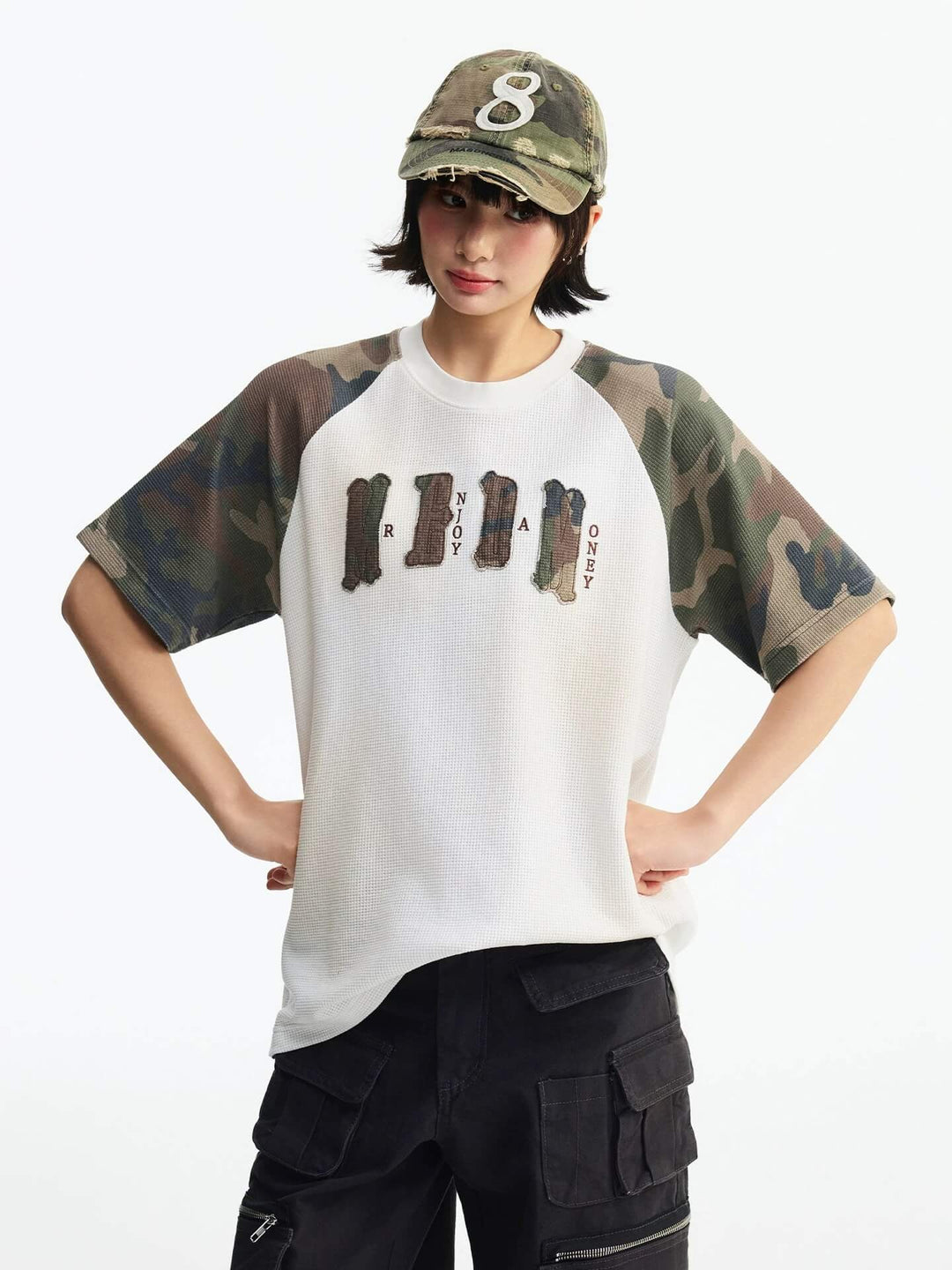 MEDM Camouflage Logo Patch Waffle Raglan Short Sleeve Tee | Face 3 Face