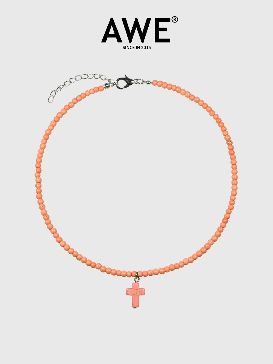 AWE Stone Beads Cross Necklace | Face 3 Face