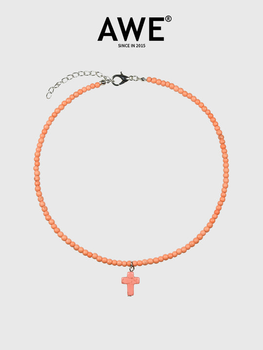 AWE Stone Beads Cross Necklace | Face 3 Face