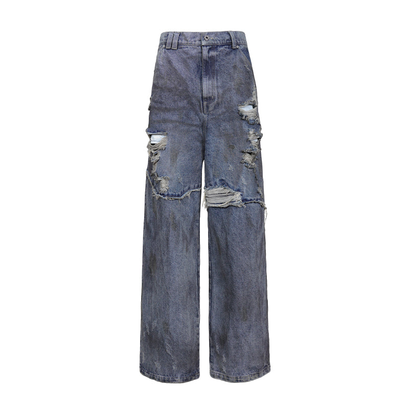 UNDERWATER Dirty Dye Damaged Splicing Baggy Jeans | Face 3 Face