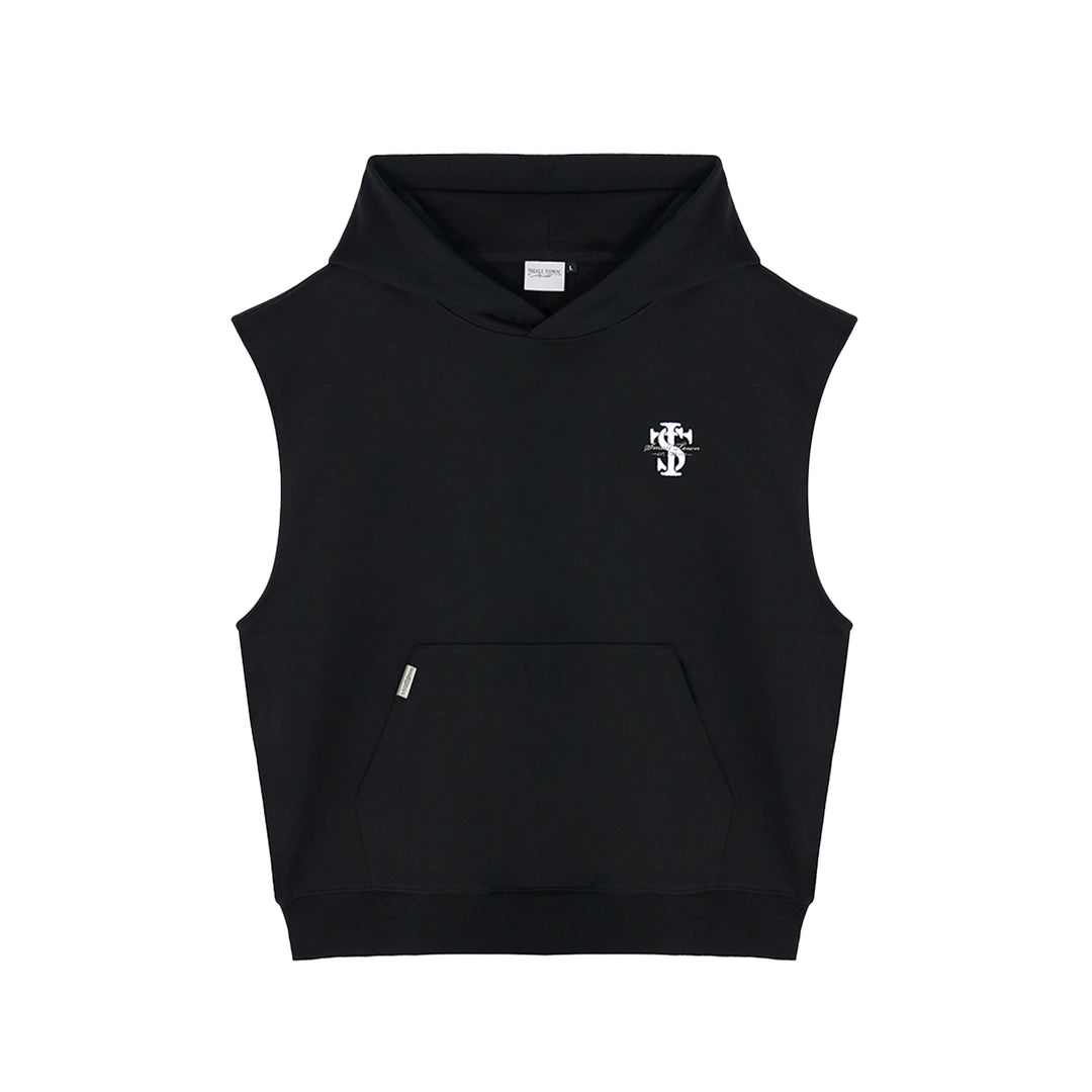 Small Town Kid Basic Embroidered Logo Sleeveless Hoodie | Face 3 Face