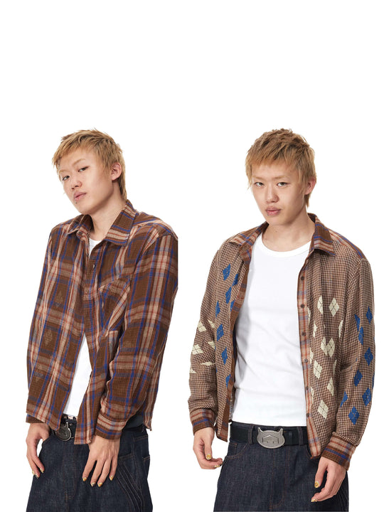 EVILKNIGHT(EK) Reversible Checkered Long Sleeve Shirt | Face 3 Face