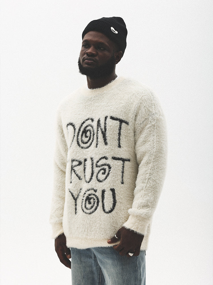UNTILWERICH "I DON'T TRUST YOU" Fuzzy Knit Sweater | Face 3 Face