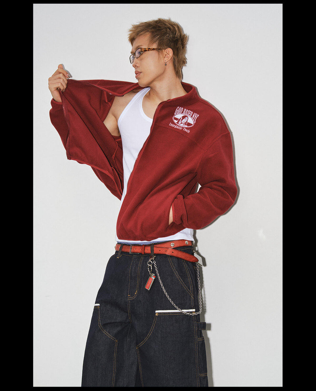 NOVACAM Burgundy Embroidered Fleece Zip Up Jacket | Face 3 Face