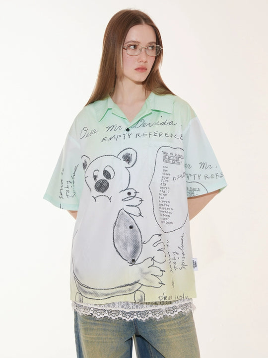 EMPTY REFERENCE Hand Painted Bear Print Gradient Short Sleeve Shirt | Face 3 Face
