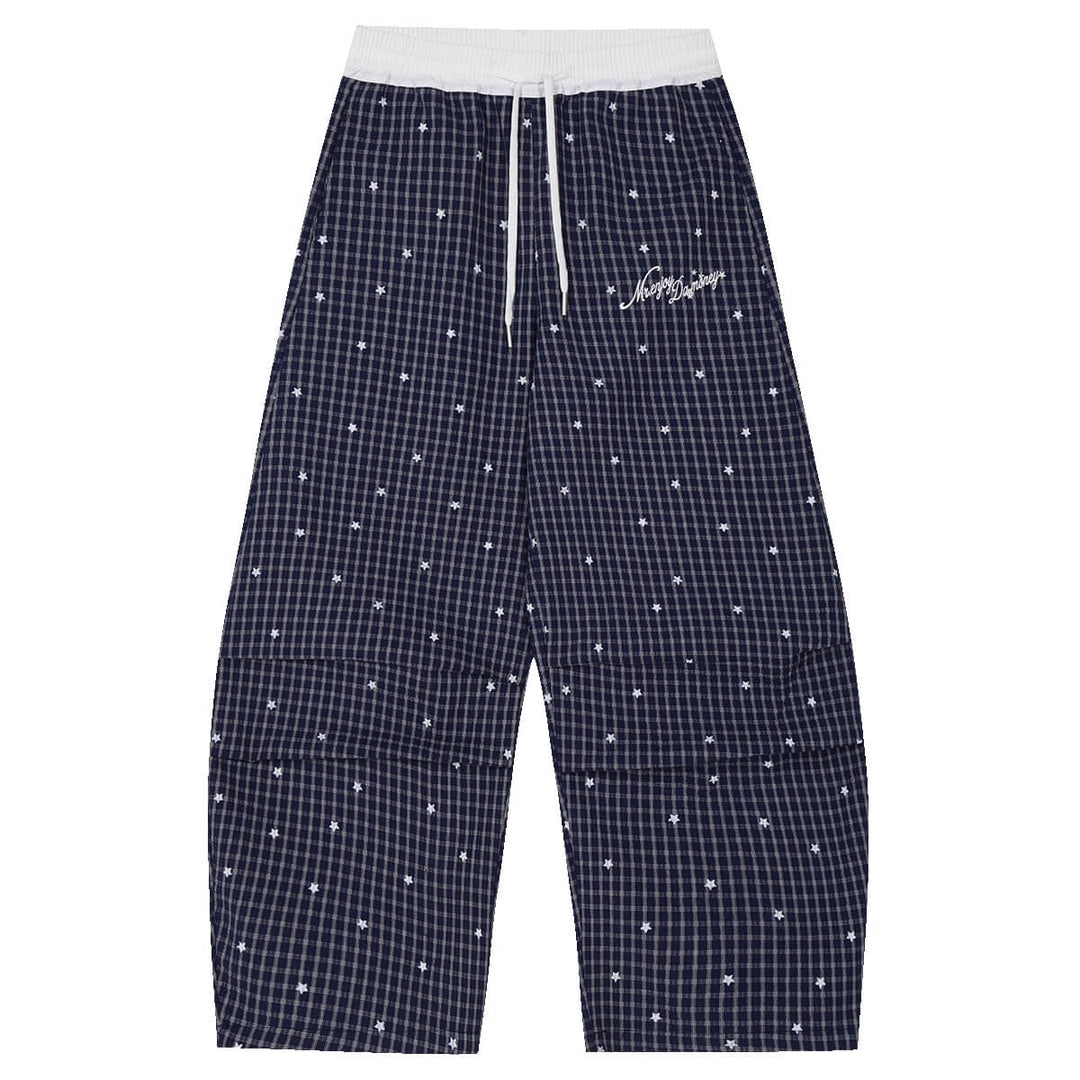MEDM Star Print Checkered Double Layer Pants | Face 3 Face