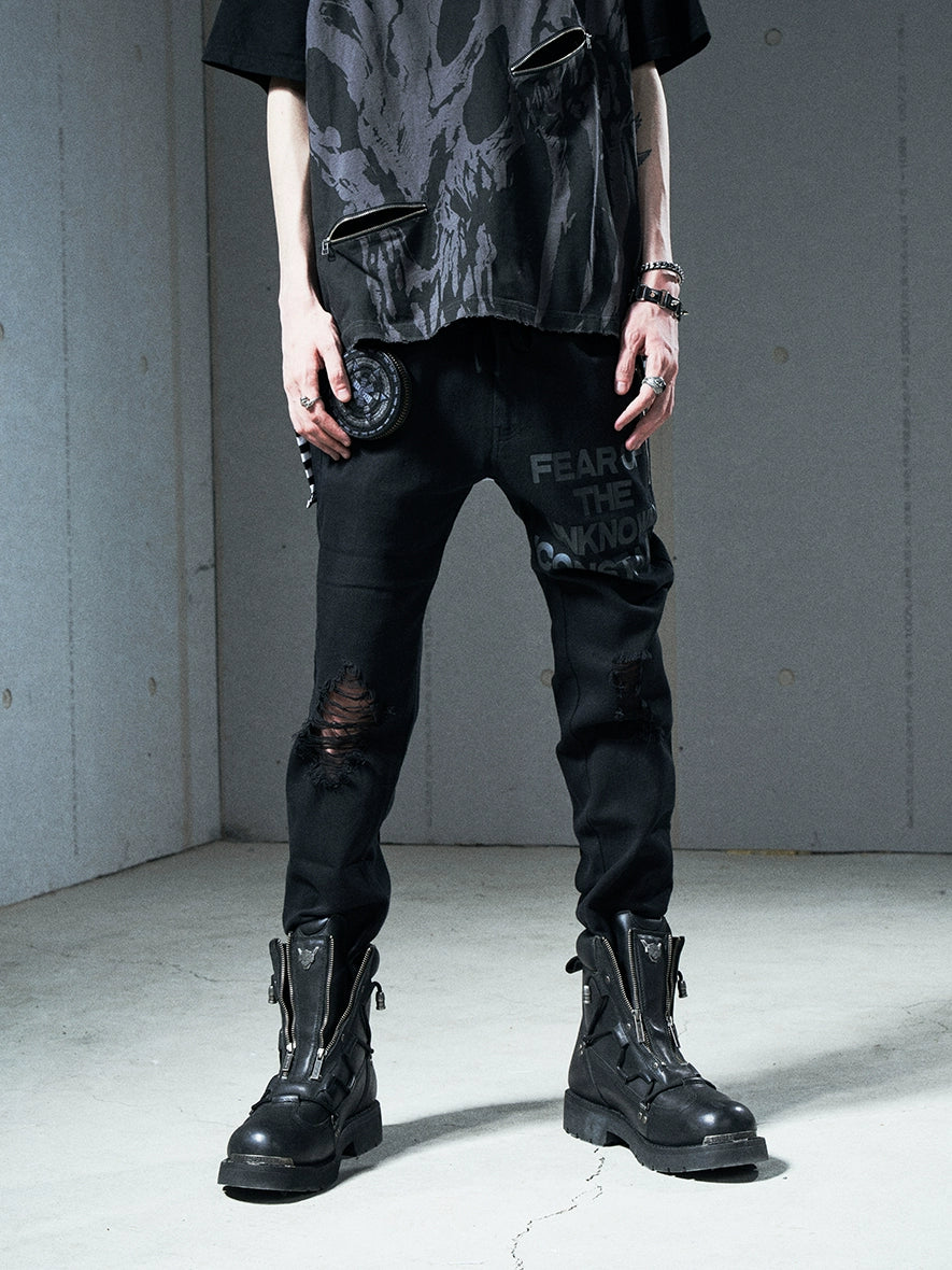 VENTUREK Washed Black Destroyed Zipper Slim Pants | Face 3 Face