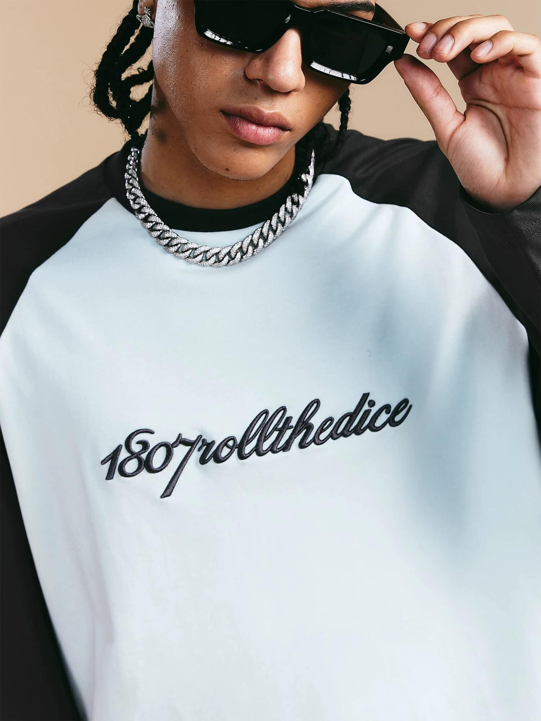 1807 ROLLTHEDICE 3D Embroidered Color Block Raglan Long Sleeve Tee | Face 3 Face