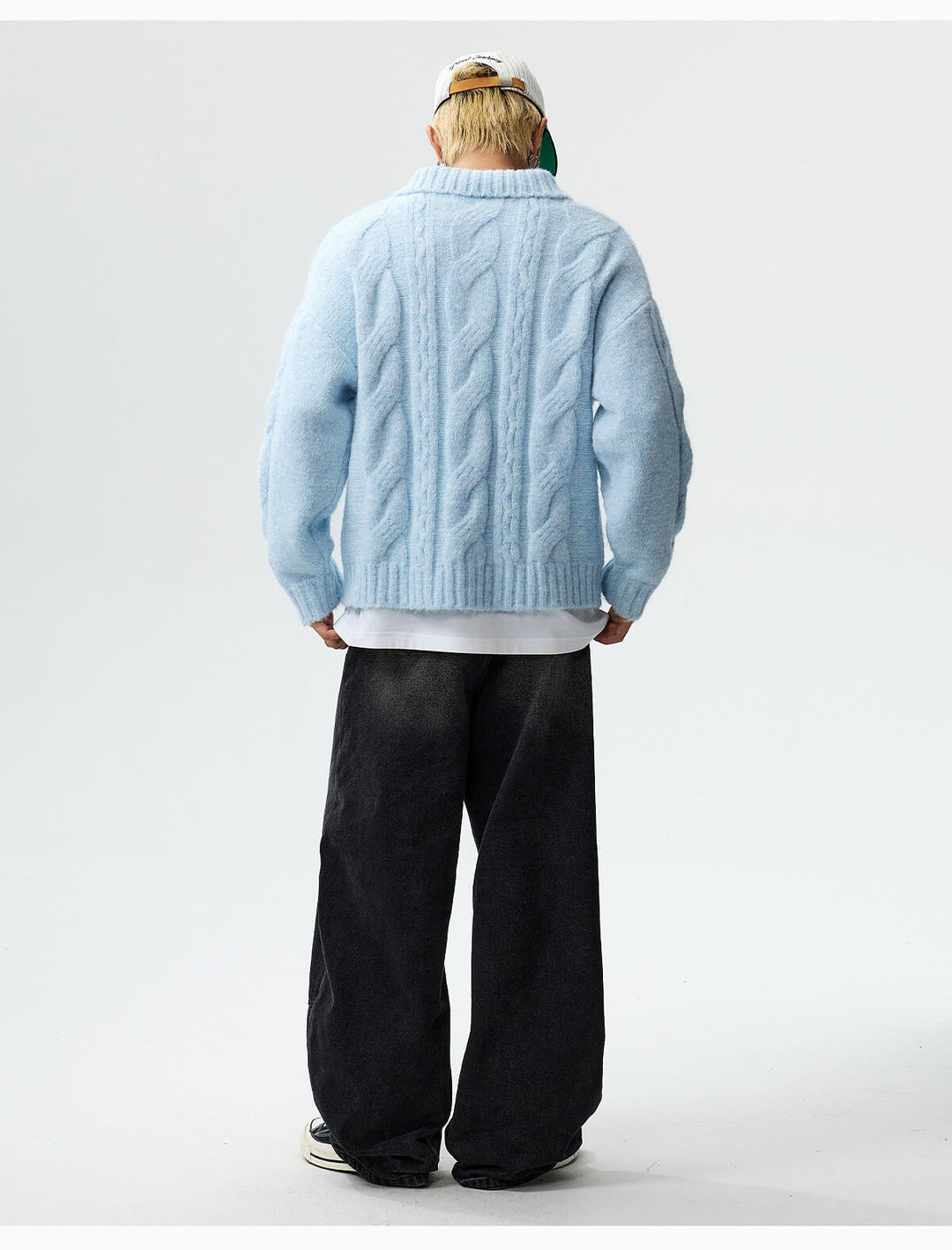 MEDM Cable Knit Half Zip Polo Sweater | Face 3 Face