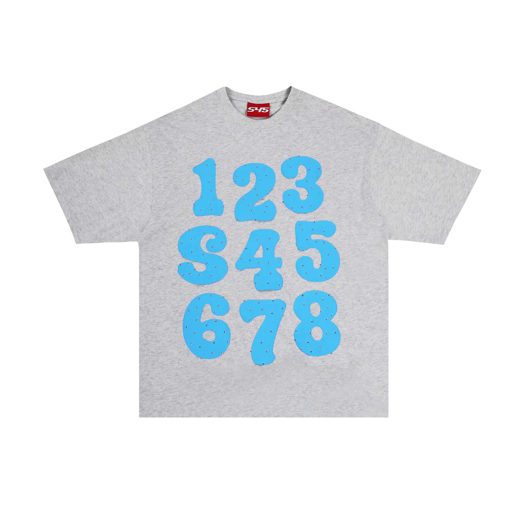 S45 Number Print Rhinestone Short Sleeve Tee | Face 3 Face