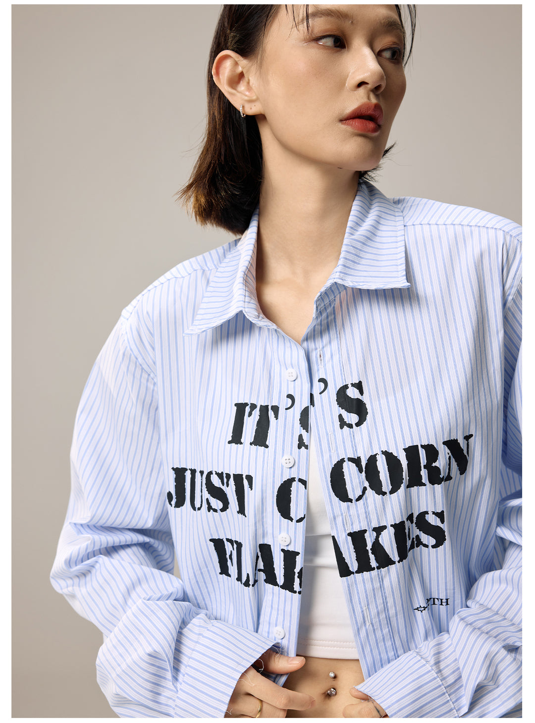 Remedy Letter Print Striped Long Sleeve Shirt | Face 3 Face