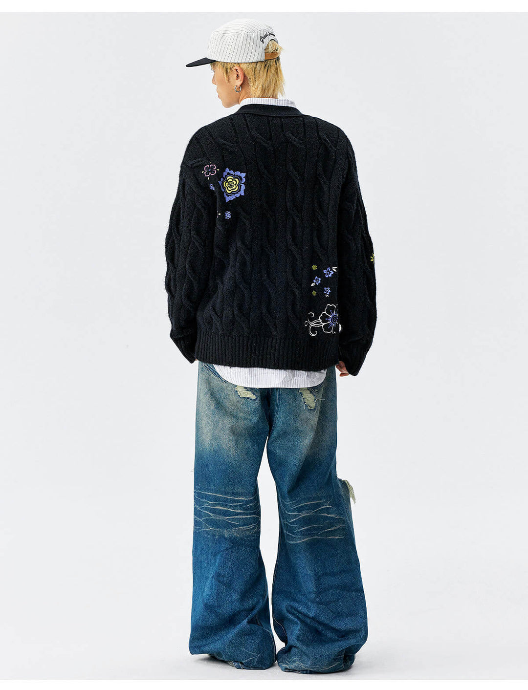 MEDM Floral Butterfly Embroidered Cable Knit Cardigan | Face 3 Face