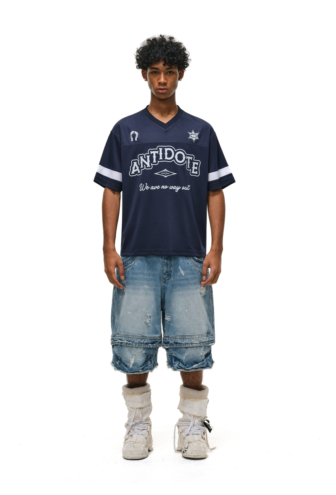 ANTIDOTE Mesh Patchwork V-Neck Jersey Tee | Face 3 Face