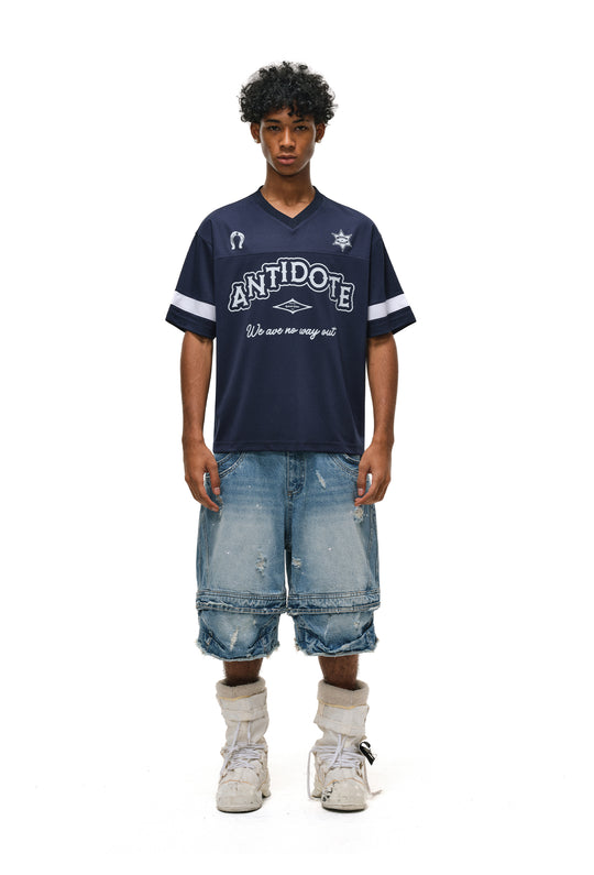 ANTIDOTE Mesh Patchwork V-Neck Jersey Tee | Face 3 Face