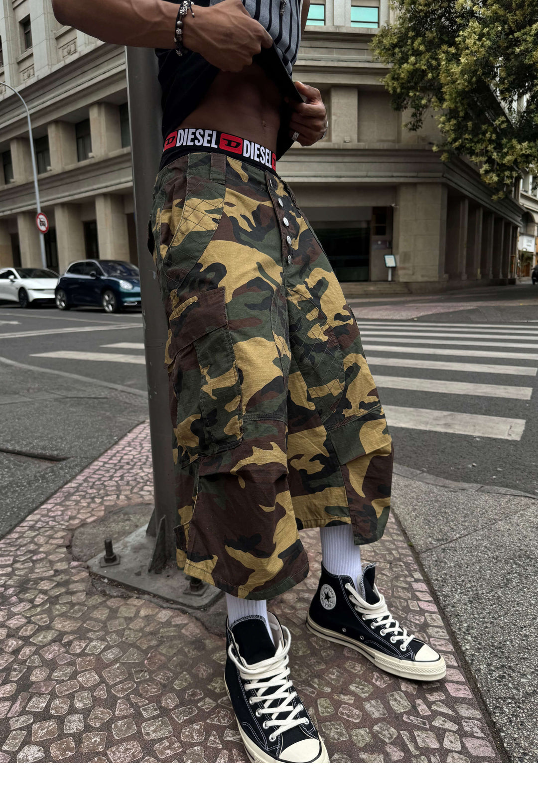 STEEPC Button Fly Camo Baggy Cargo Shorts | Face 3 Face