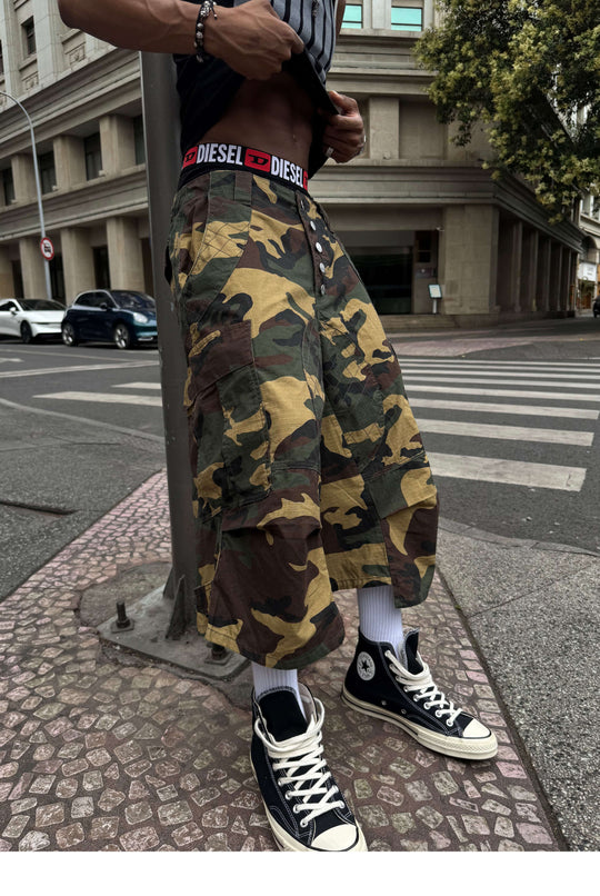 STEEPC Button Fly Camo Baggy Cargo Shorts | Face 3 Face