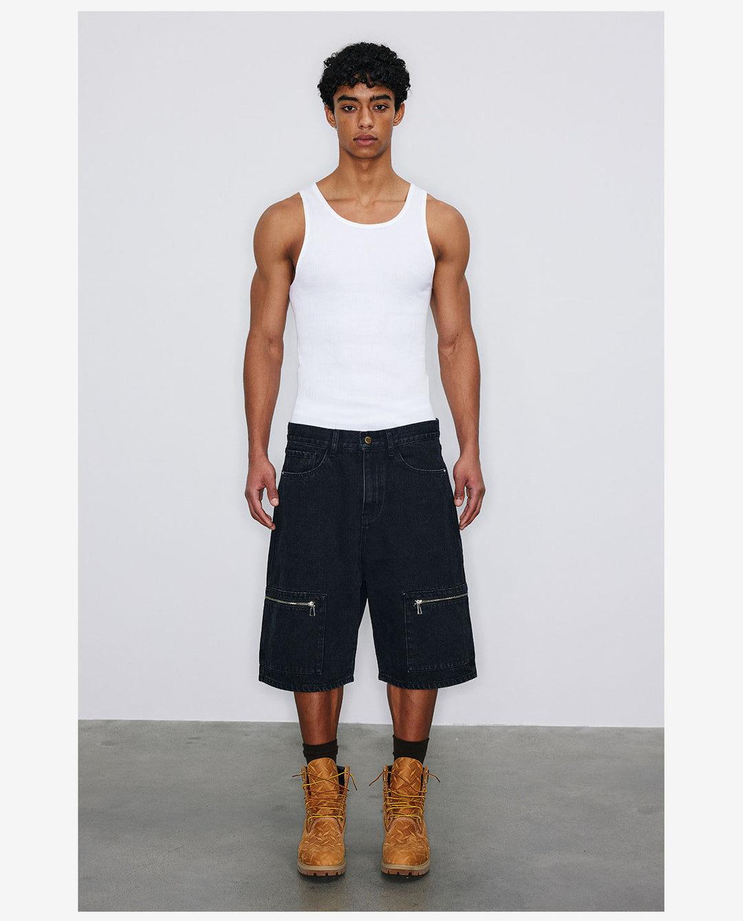 NOVACAM Washed Denim Zip Pocket Work Baggy Shorts | Face 3 Face