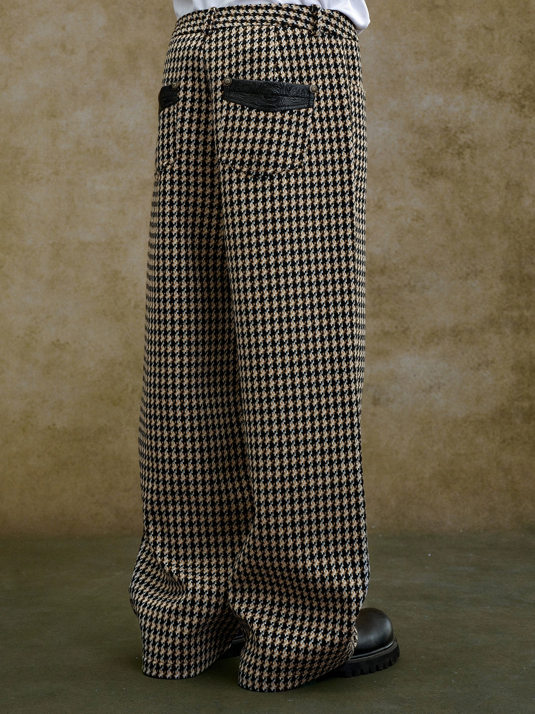 YADcrew Houndstooth Patchwork Leather Pants | Face 3 Face