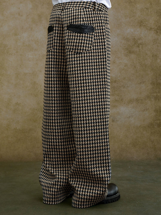 YADcrew Houndstooth Patchwork Leather Pants | Face 3 Face