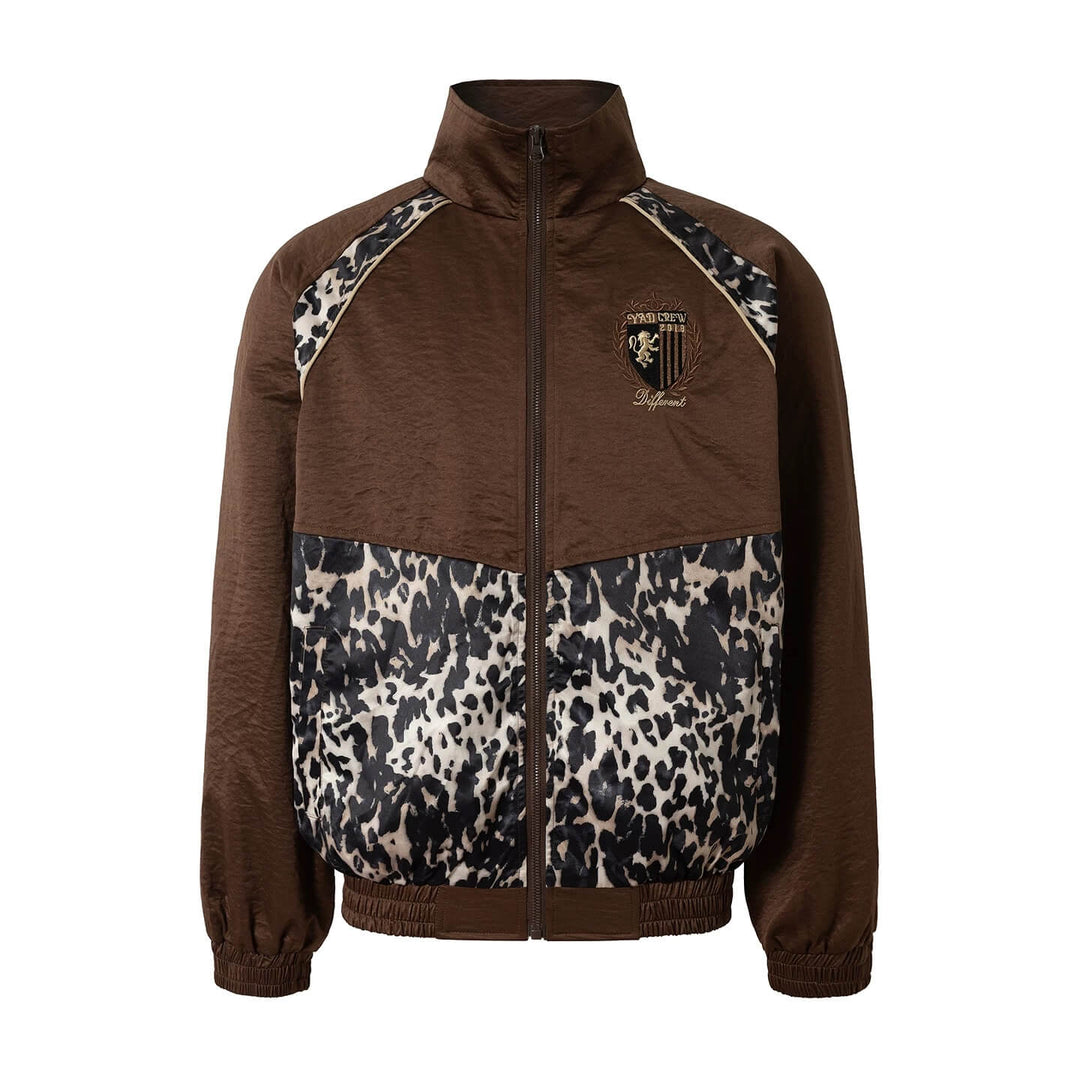 YADcrew Leopard Print Color Block Patchwork Track Jacket | Face 3 Face