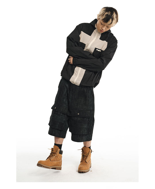 NOVACAM Wrinkled Nylon Mesh-Paneled Hooded Track Jacket | Face 3 Face